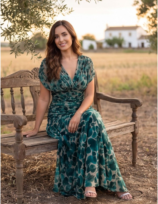 Vestido midi estampado verde y azul para invitada 2