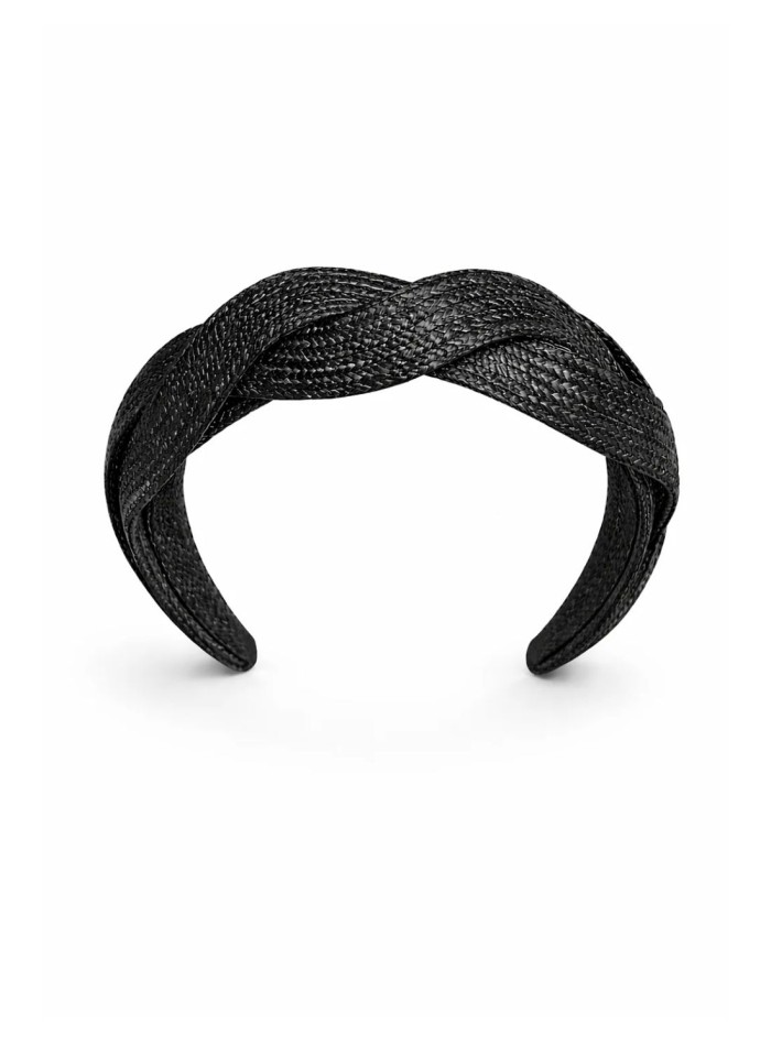 Bandeau tressé en raphia noir