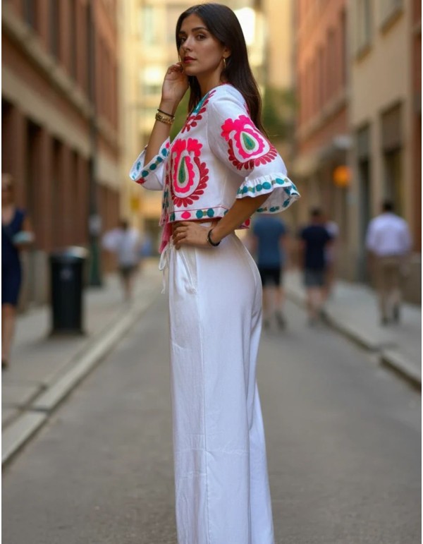 Pantalon palazzo blanc en lin
