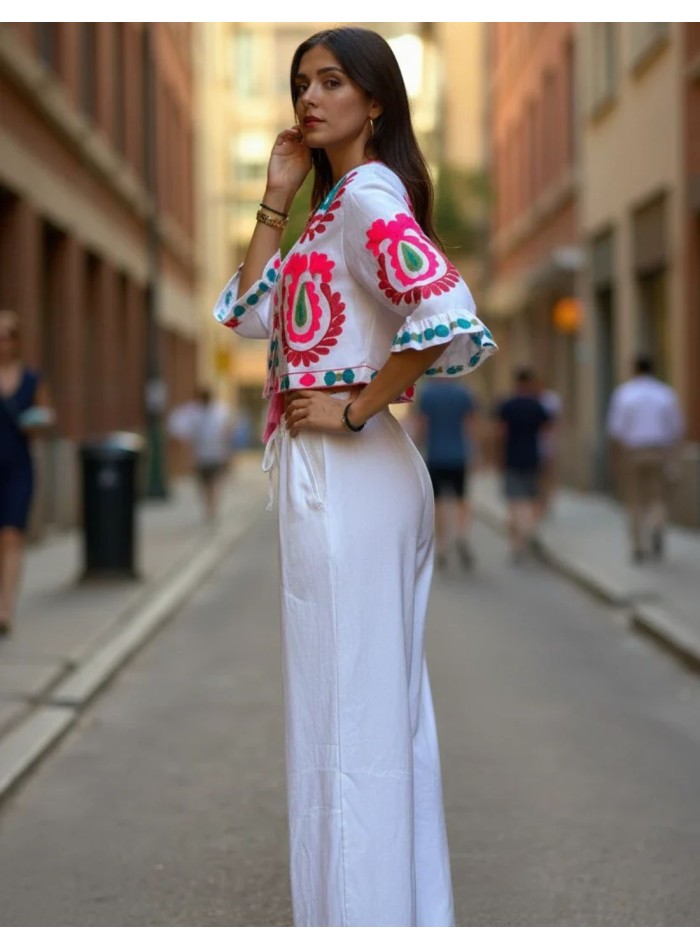 Pantalones palazzo blancos de lino