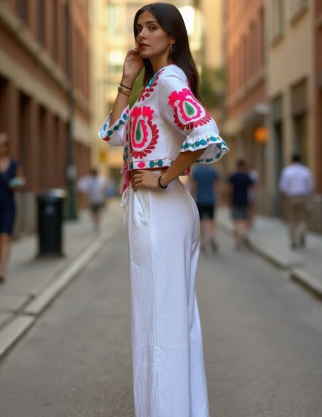 Pantalon palazzo blanc en lin