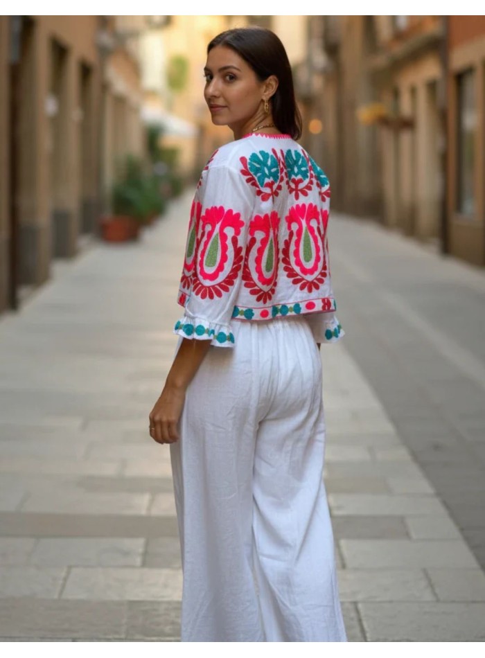Pantalon palazzo blanc en lin