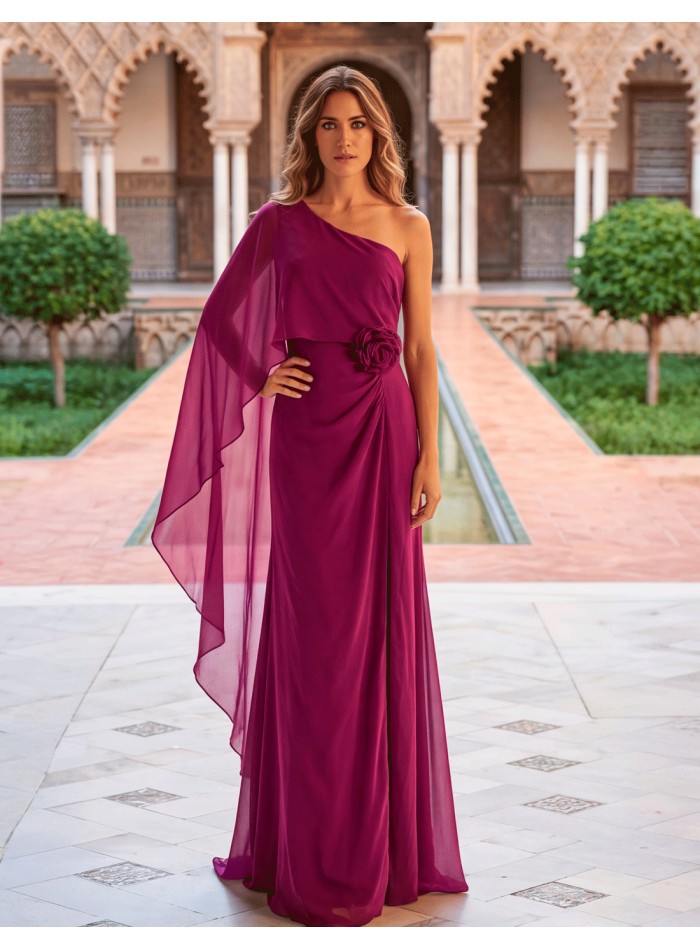 Vestido largo buganvilla con capa de gasa y...