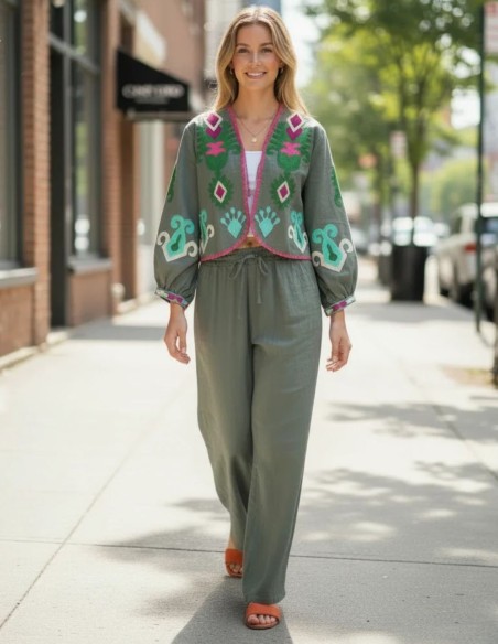 Pantalon droit vert chasse en lin