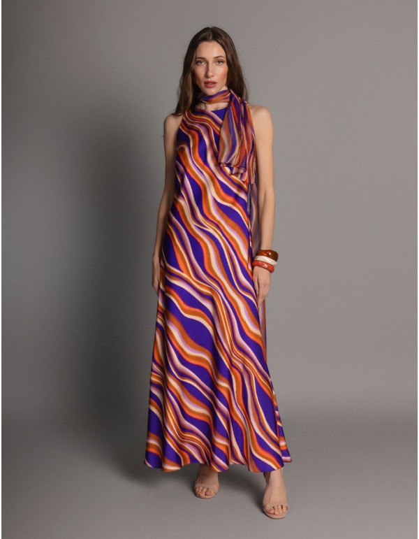 Vestido largo estampado de satén multicolor