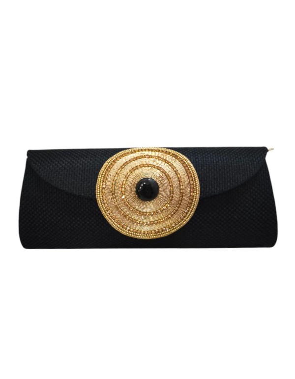Portefeuille en jute noir avec des détails dorés