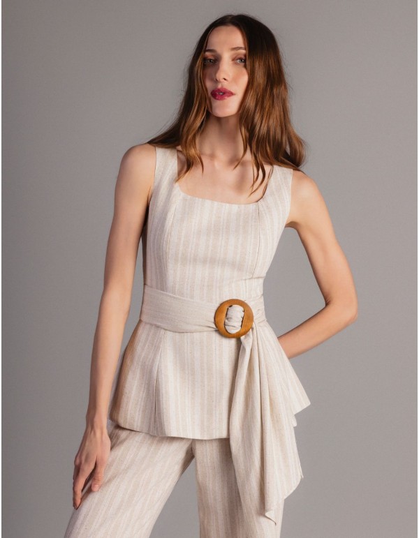 Haut à bretelles avec peplum et ceinture