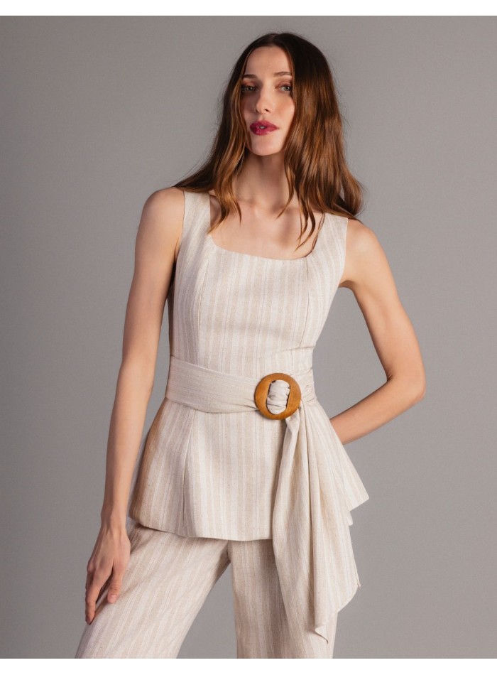 Haut à bretelles avec peplum et ceinture