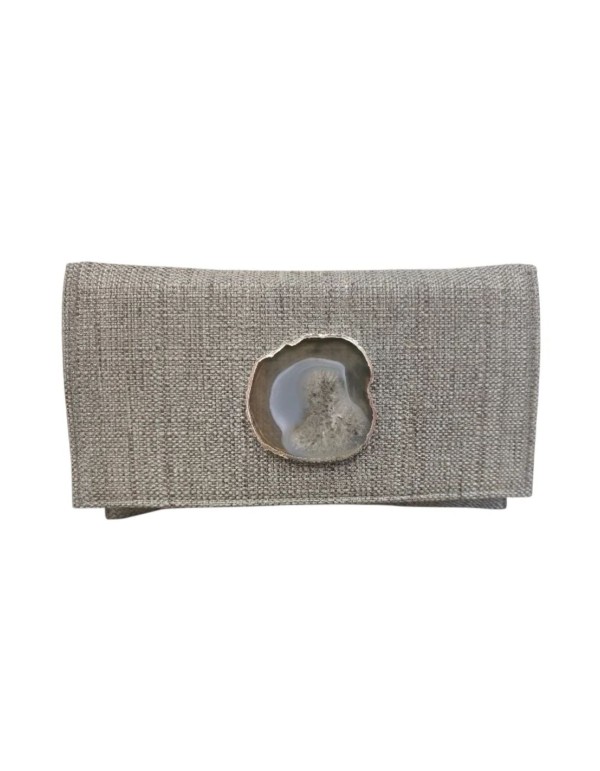 Cartera de yute con detalle de piedra para invitada