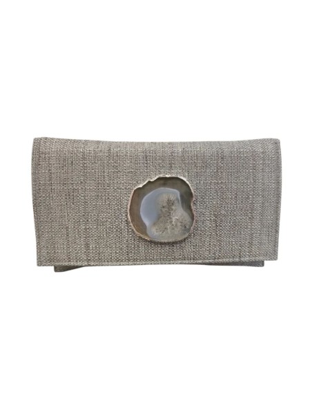 Jute clutch with stone detail for a guest