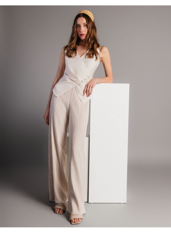 Pantalon long droit, style lin
