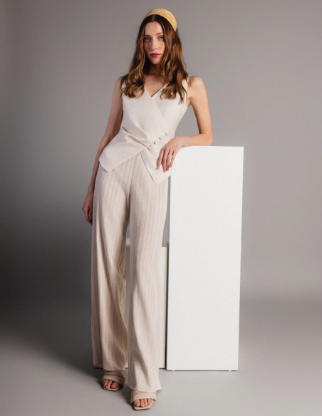 Pantalon largo de línea recta estilo lino