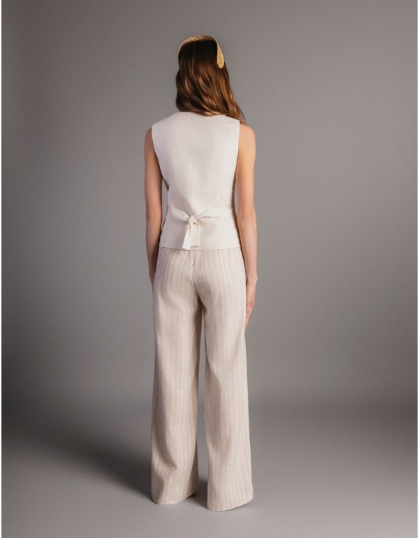 Pantalon largo de línea recta estilo lino 2