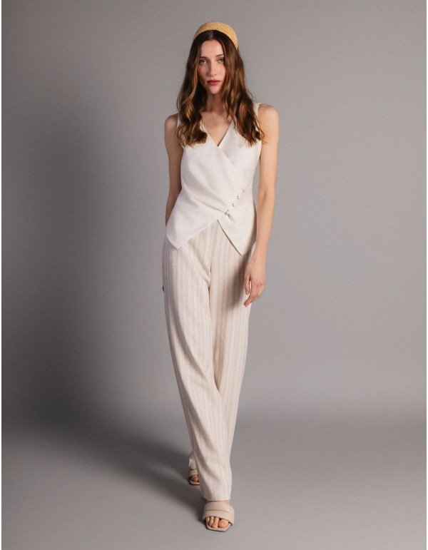 Pantalon long droit, style lin