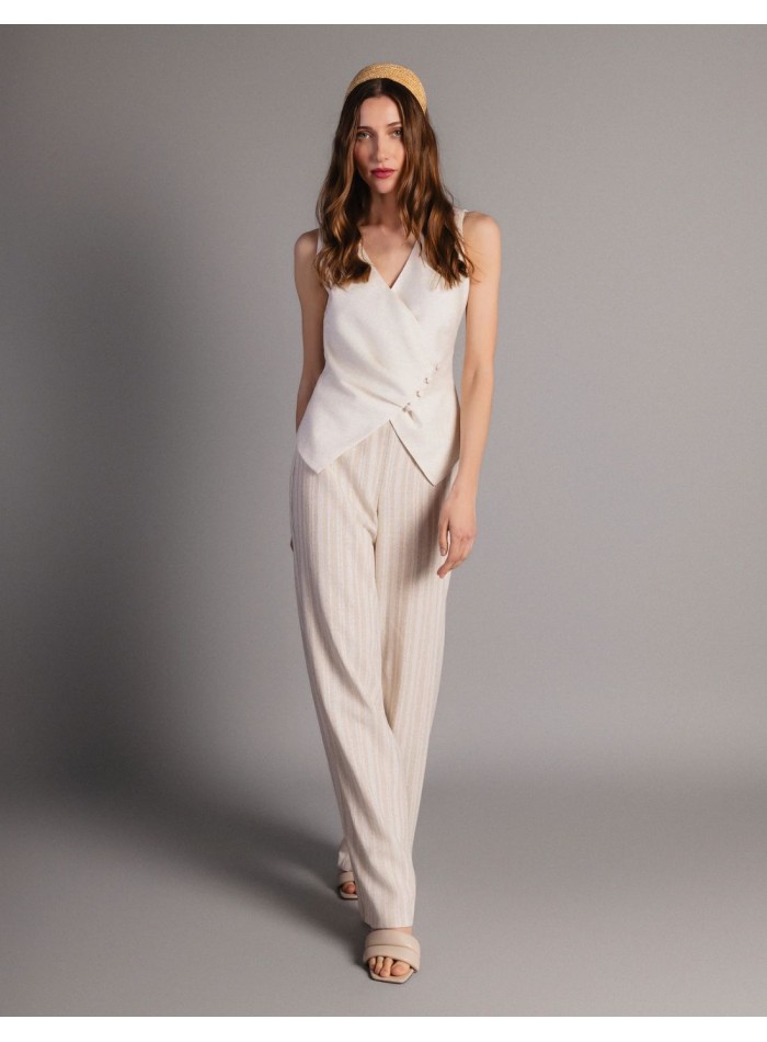 Straight-leg, linen-style long pants