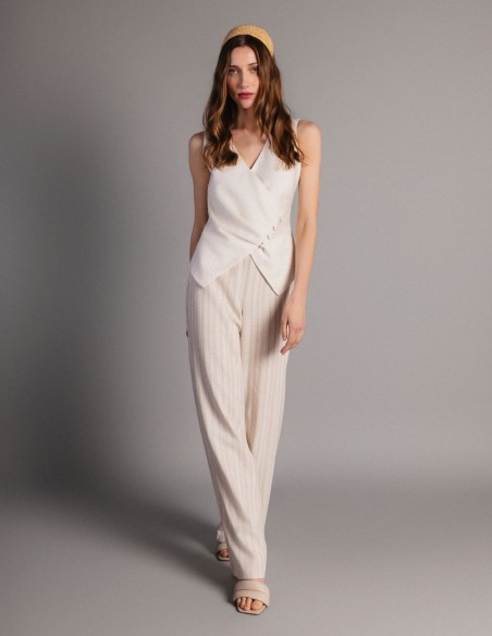 Straight-leg, linen-style long pants