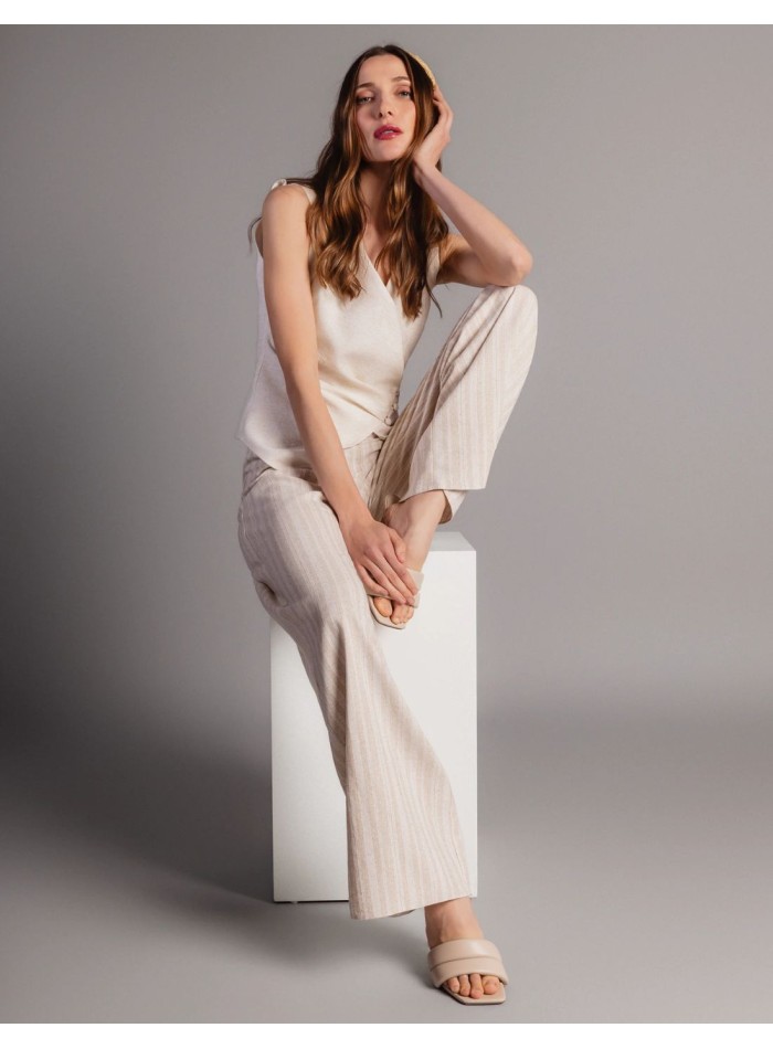 Straight-leg, linen-style long pants