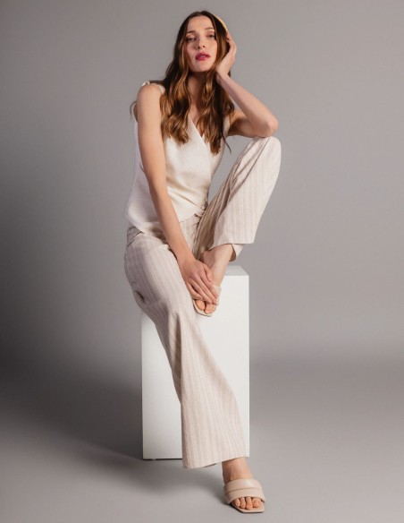 Straight-leg, linen-style long pants