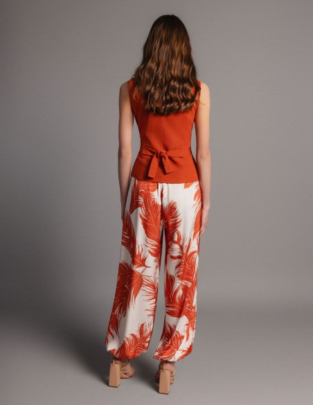 Pantalon long bouffant en satin imprimé