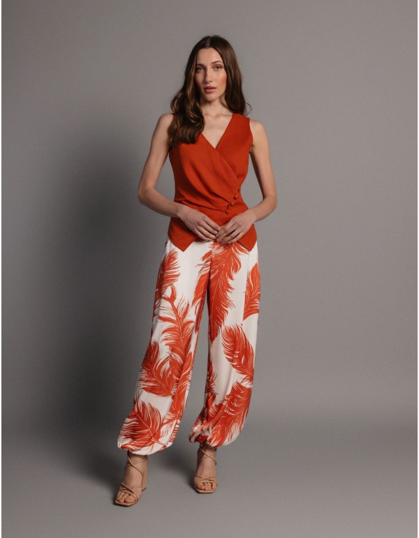 Pantalón largo bombacho de satén estampado