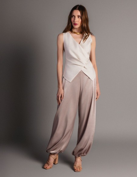 Long, baggy satin pants in mink color