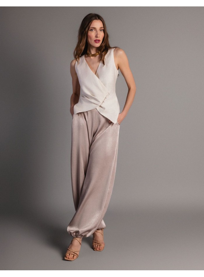 Long, baggy satin pants in mink color