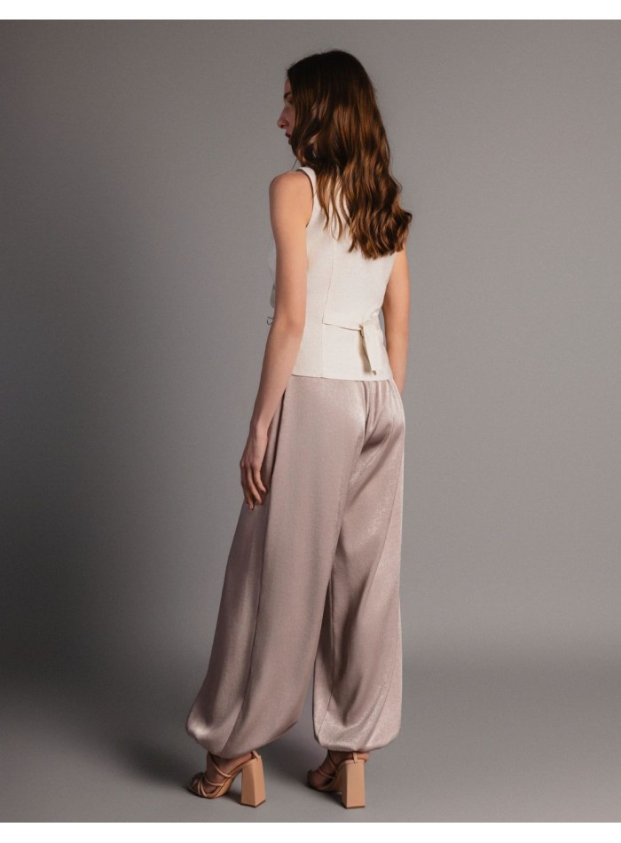 Long, baggy satin pants in mink color