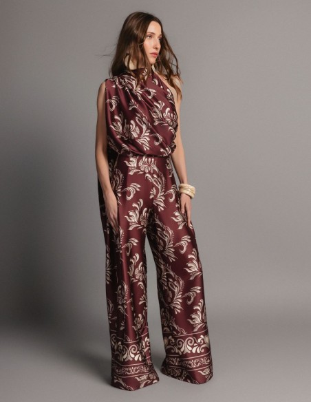 Wide-leg print jumpsuit for a wedding guest
