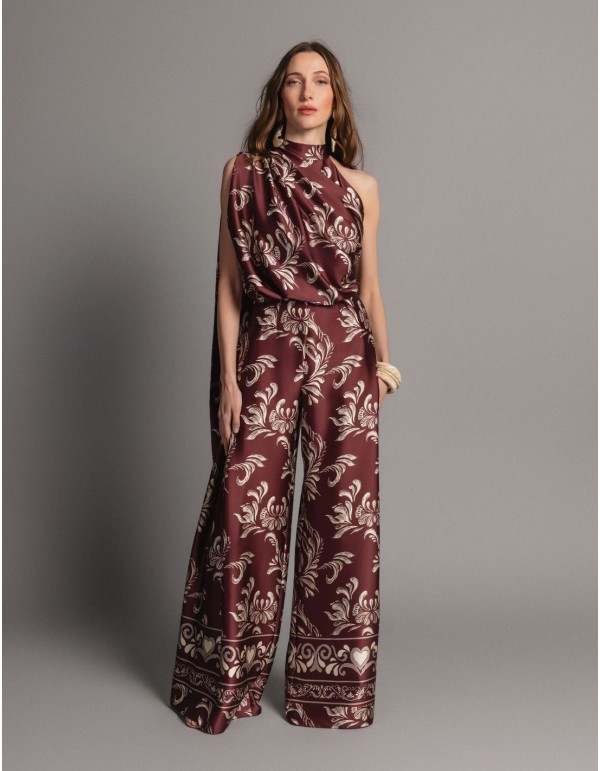 Wide-leg print jumpsuit for a wedding guest
