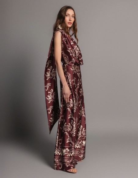Wide-leg print jumpsuit for a wedding guest