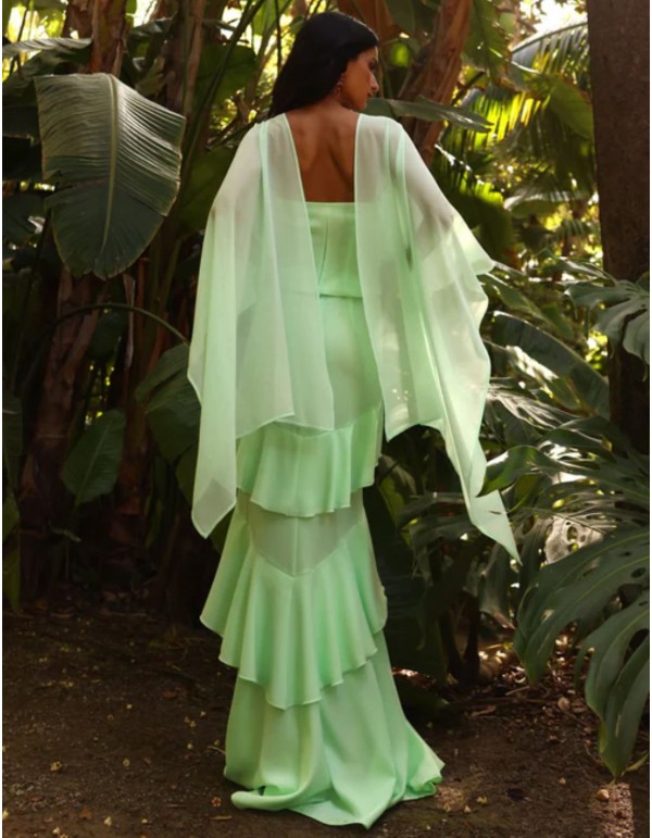 Top with a multi-position shawl in airy mint green chiffon 2