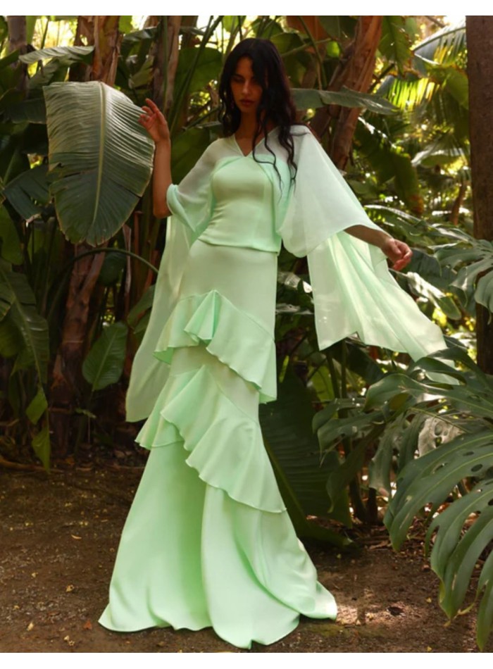 Top with a multi-position shawl in airy mint...