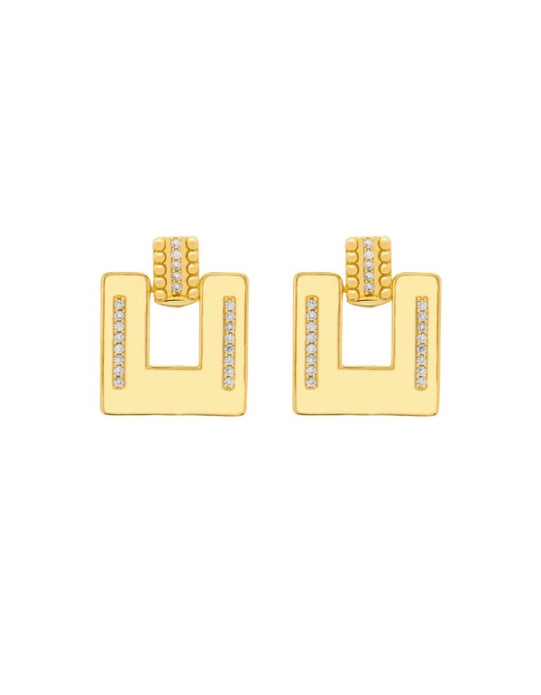 Pendientes dorados con forma cuadrada y circonitas 2