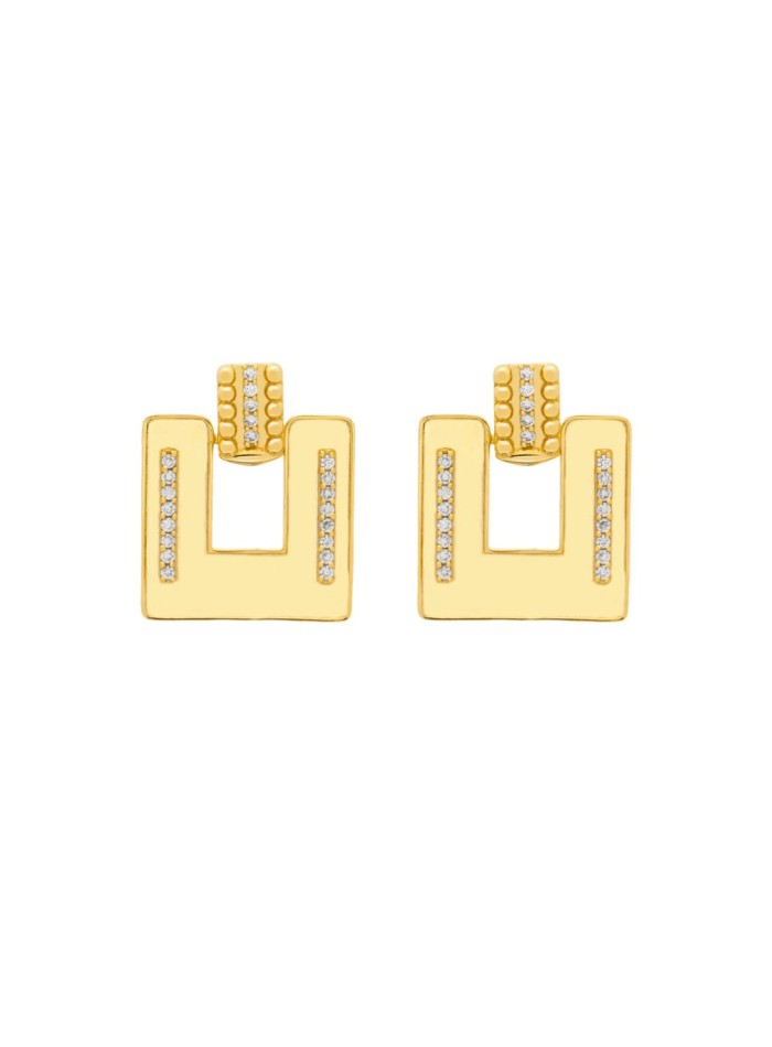 Pendientes dorados con forma cuadrada y circonitas