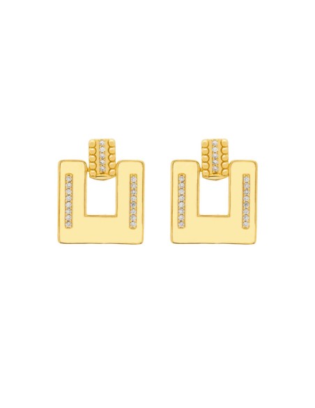 Pendientes dorados con forma cuadrada y circonitas