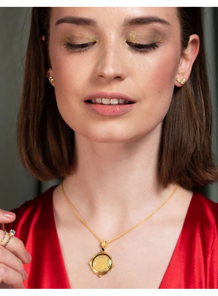 Gold pendant with a coin and natural stones
