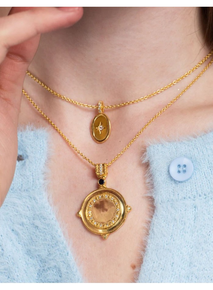 Gold pendant with a coin and natural stones