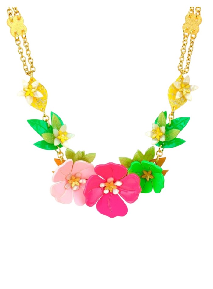 Collier de fleurs dans les tons roses et verts