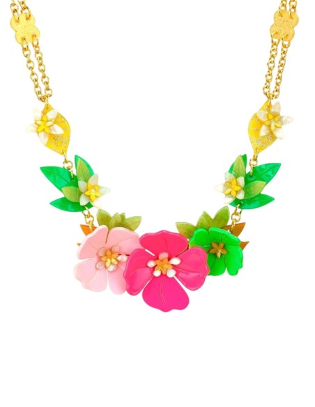 Collier de fleurs dans les tons roses et verts