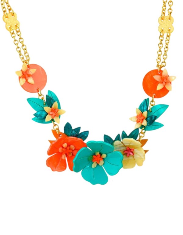 Poppy necklace in shades of orange and aqua green
