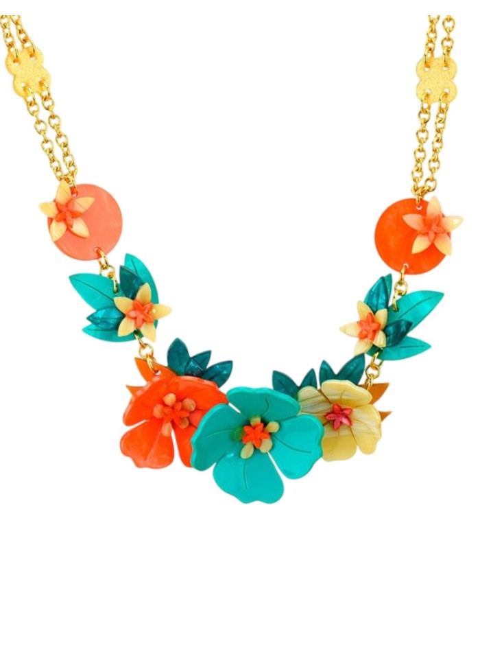 Poppy necklace in shades of orange and aqua green