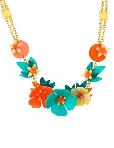 Collier de coquelicots dans des tons orange et vert d'eau