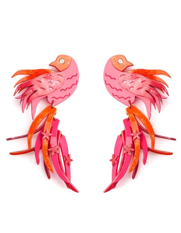 Large pink bird earrings