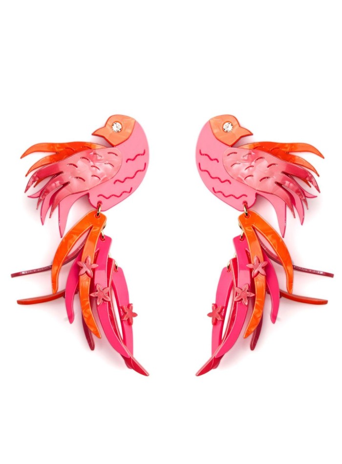 Large pink bird earrings