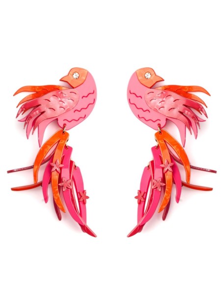 Large pink bird earrings