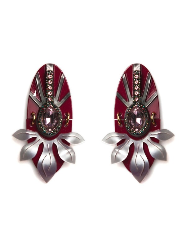 Burgundy earrings with rhinestones for a wedding guest