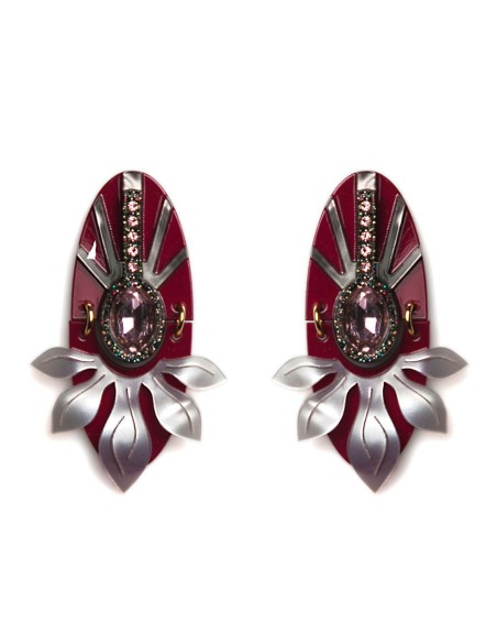 Boucles d'oreilles bordeaux ornées de strass pour une invitée