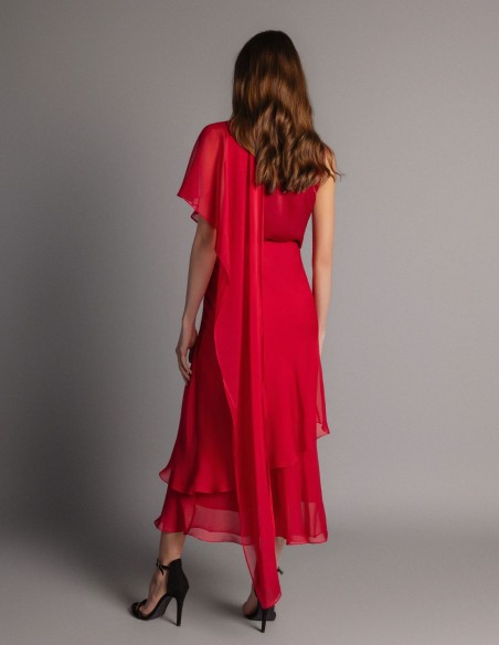 Falda midi de gasa con capas