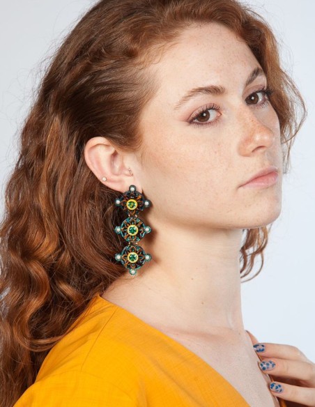 Boucles d'oreilles longues couleur océan ornées de cristaux, pour les invitées