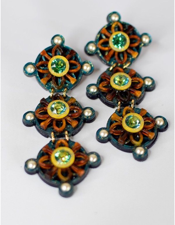 Ocean-blue long earrings with crystals for a wedding guest 2